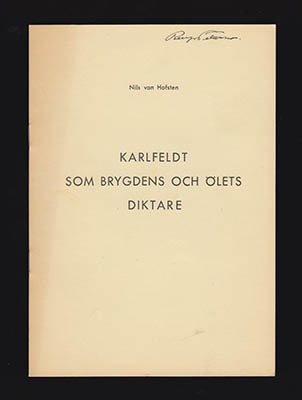 Nils von Hofsten : Karlfeldt som brygdens och ölets diktare