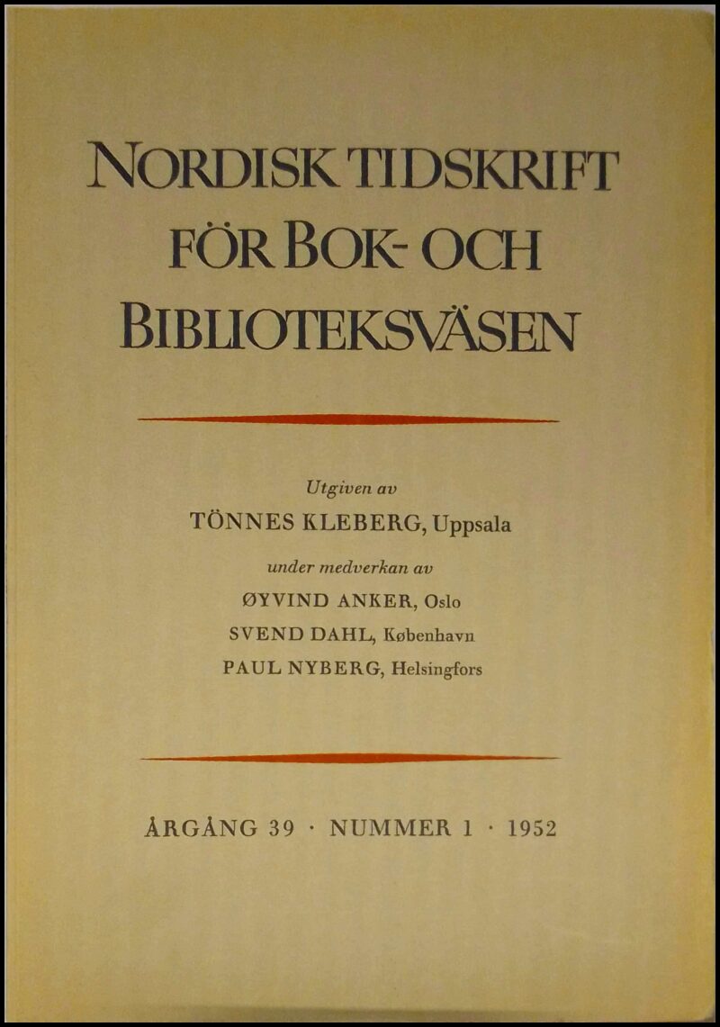 Nordisk tidskrift för bok- och biblioteksväsen : 1952 / 1