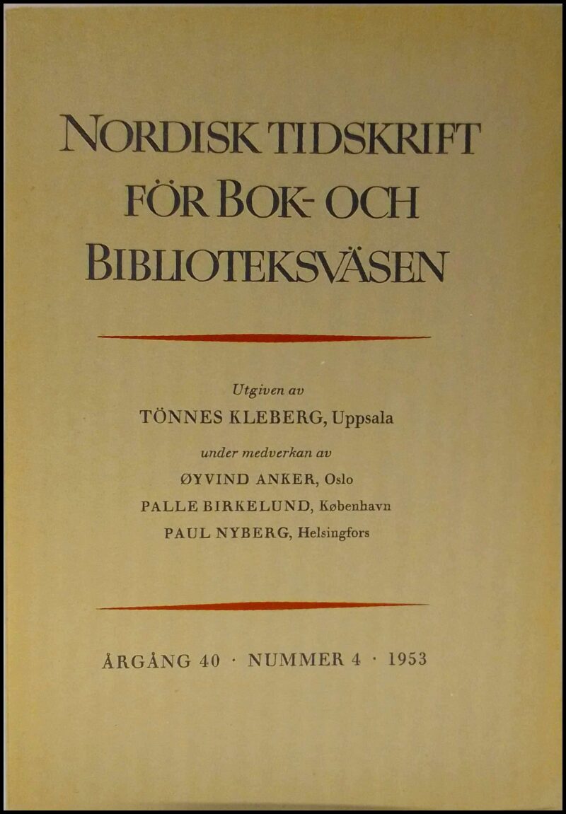Nordisk tidskrift för bok- och biblioteksväsen : 1953 / 4