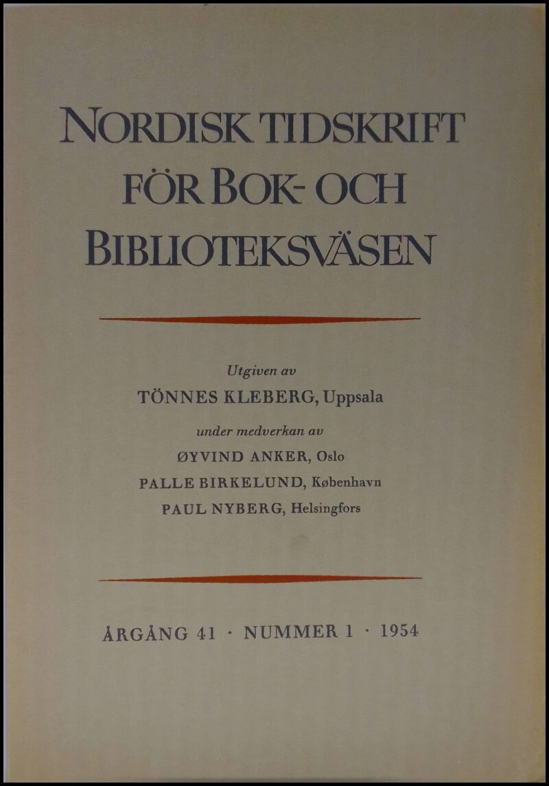 Nordisk tidskrift för bok- och biblioteksväsen : 1954 / 1