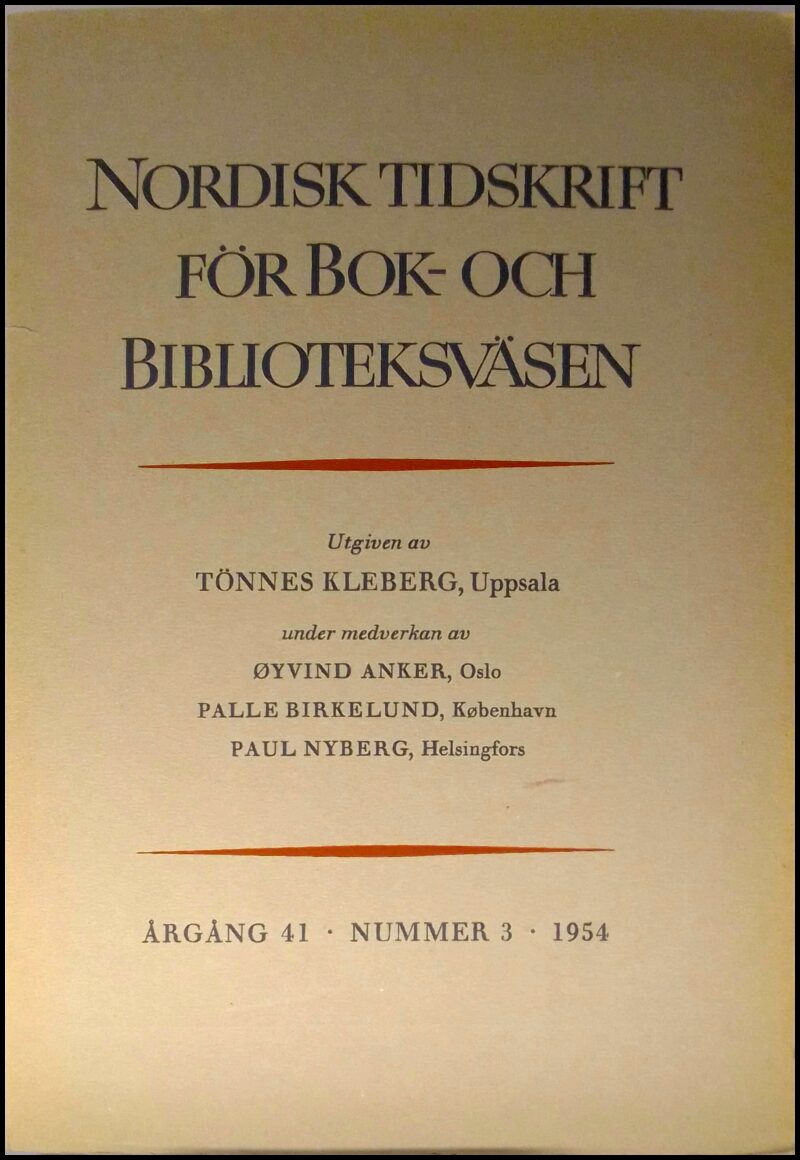 Nordisk tidskrift för bok- och biblioteksväsen : 1954 / 3