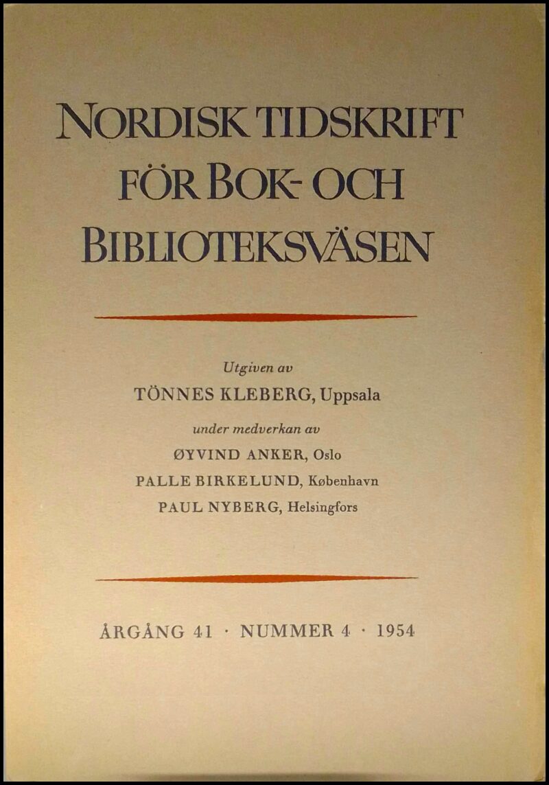 Nordisk tidskrift för bok- och biblioteksväsen : 1954 / 4