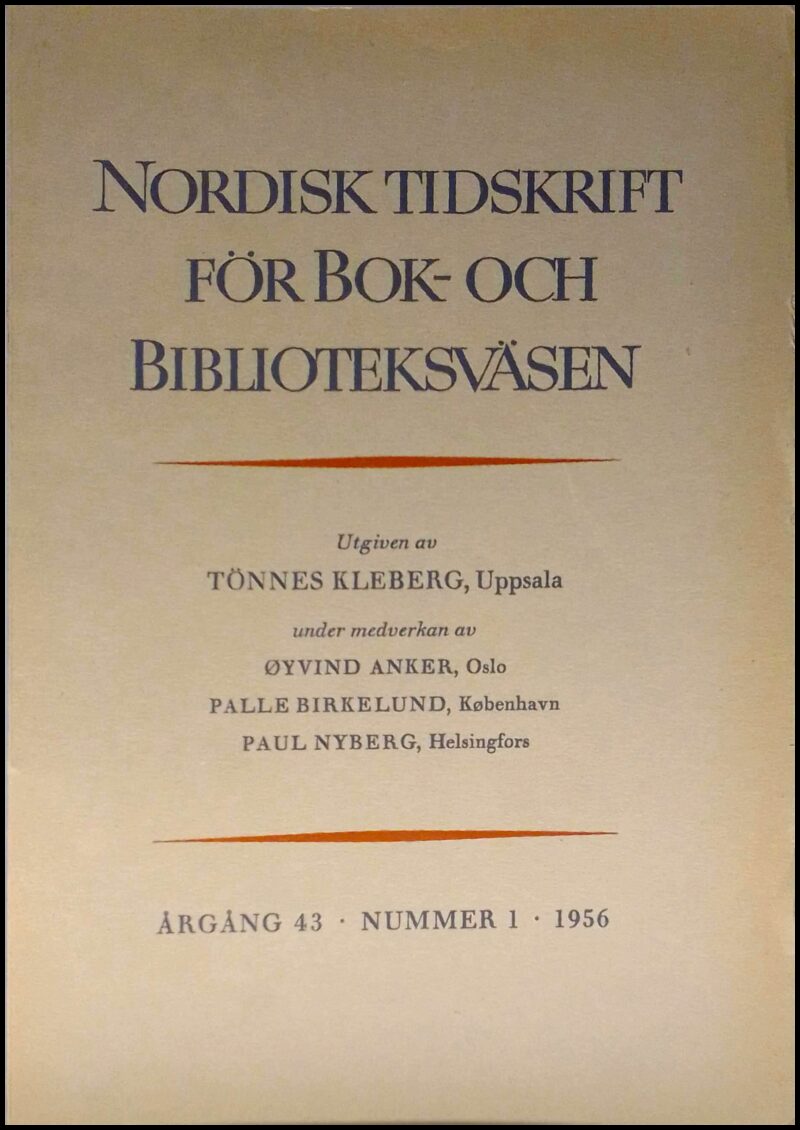 Nordisk tidskrift för bok- och biblioteksväsen : 1956 / 1