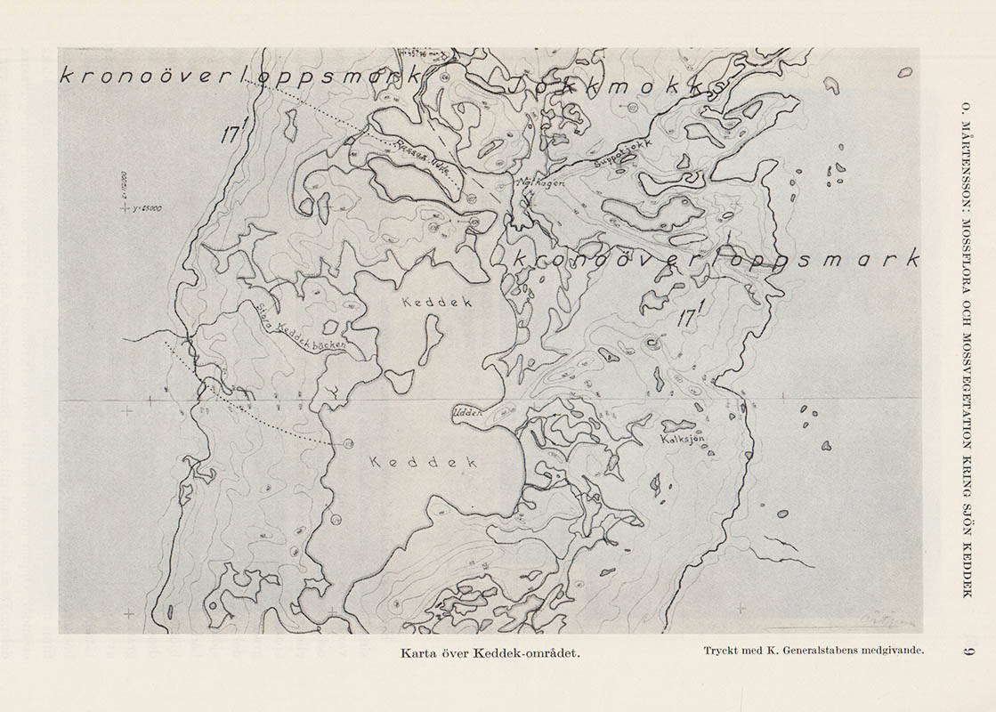 O. Mårtensson : Mossflora och mossvegetation kring sjön Keddek i Taurejuätnodalen i Lule lappmark. Med 1 karta