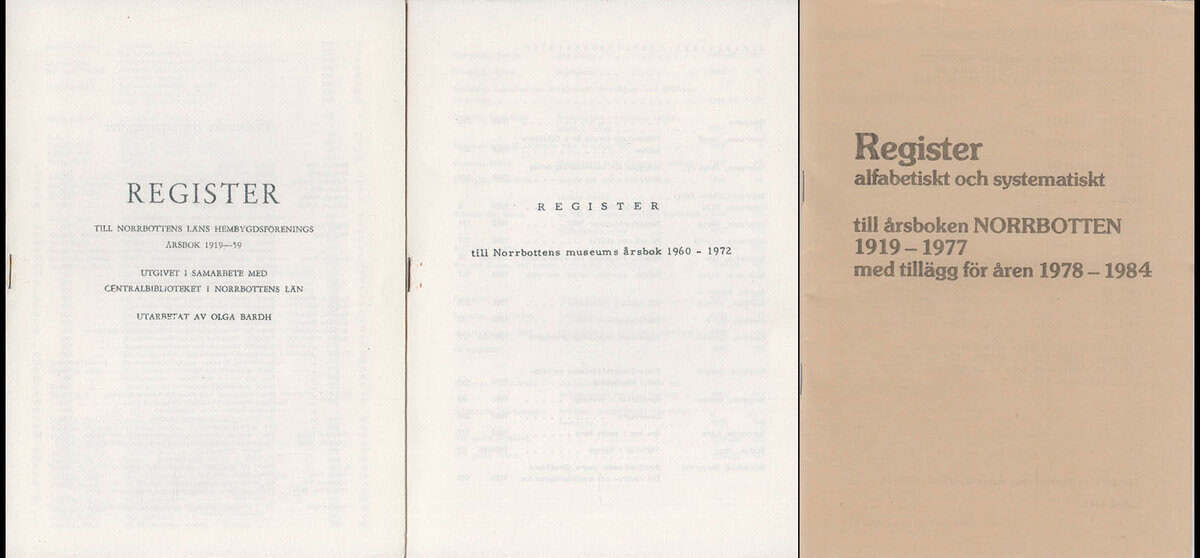 Olga Bardh : Register till Norrbottens läns hembygdsförenings årsbok 1919-1959