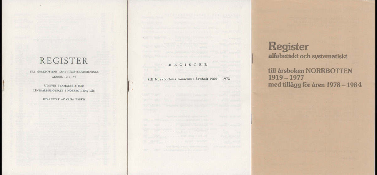 Olga Bardh : Register till Norrbottens läns hembygdsförenings årsbok 1919-1959