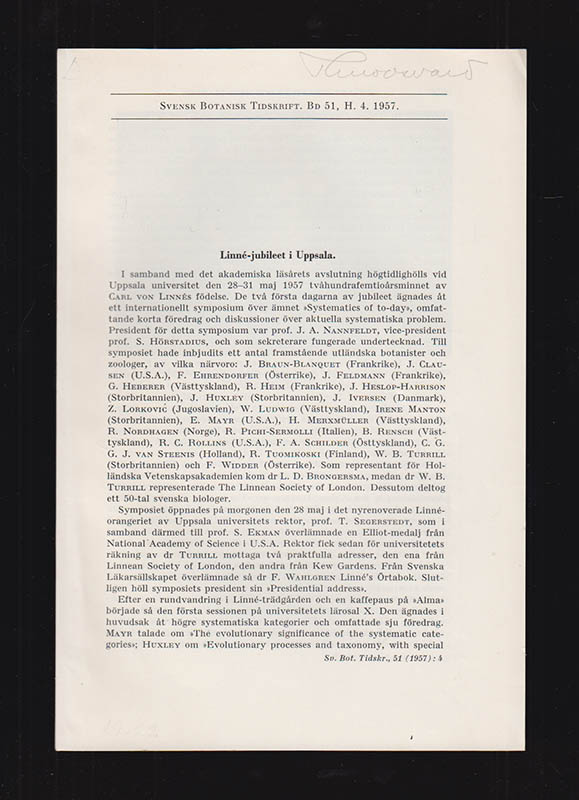 Olov Hedberg : Linné-jubileet i Uppsala