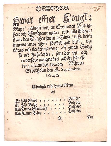 Ordning, hwar effter Kongl