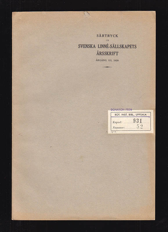 Otto Gertz : Olof Celsius d.ä. och Flora Uplandica. Ett blad till Uppsalabotanikens historia. (Föredrag i Svenska Linné-sällskapet vid dess höstsammanträde den 22 november 1919.)