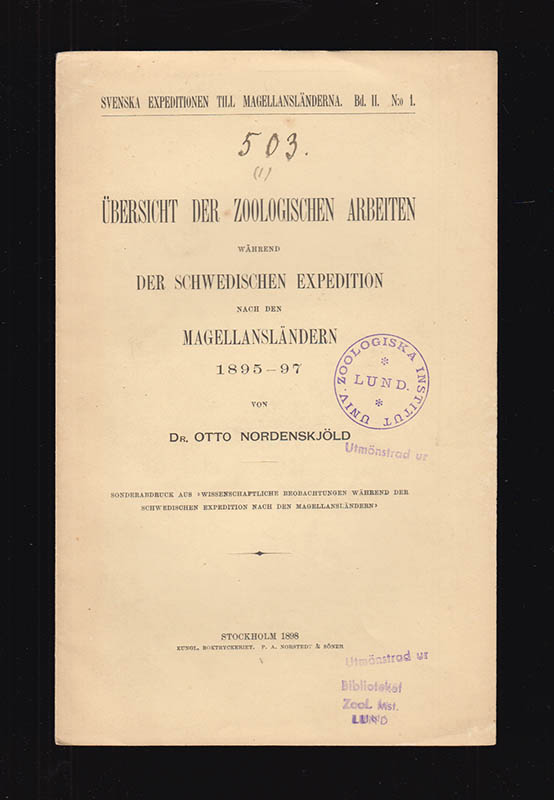Otto Nordenskjöld : Übersicht der zoologischen Arbeiten während der schwedischen Expedition nach den Magellansländern 1895-1897