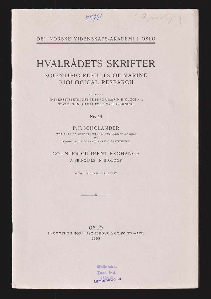 P. F. Scholander : Counter Current Exchange. A Principle in Biology. With 11 Figures in the Text