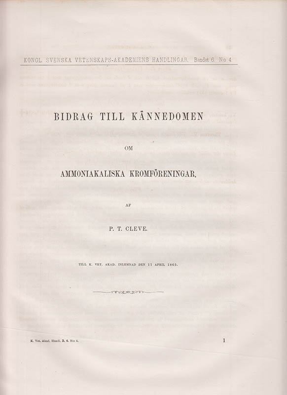 P. T. Cleve : Bidrag till kännedom om amoniakaliska kromföreningar