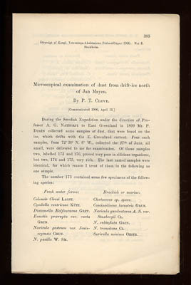 P. T. Cleve : Microscopical examination of dust from drift-ice of Jan Mayen