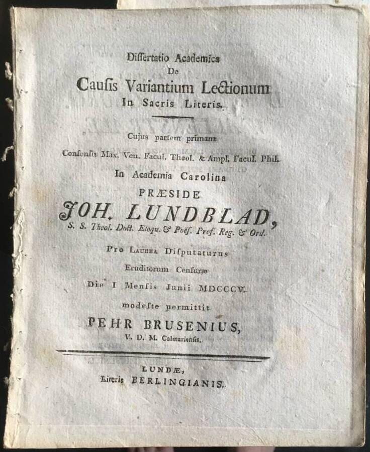Pehr Brusenius : Causis Variantium Lectionum...
