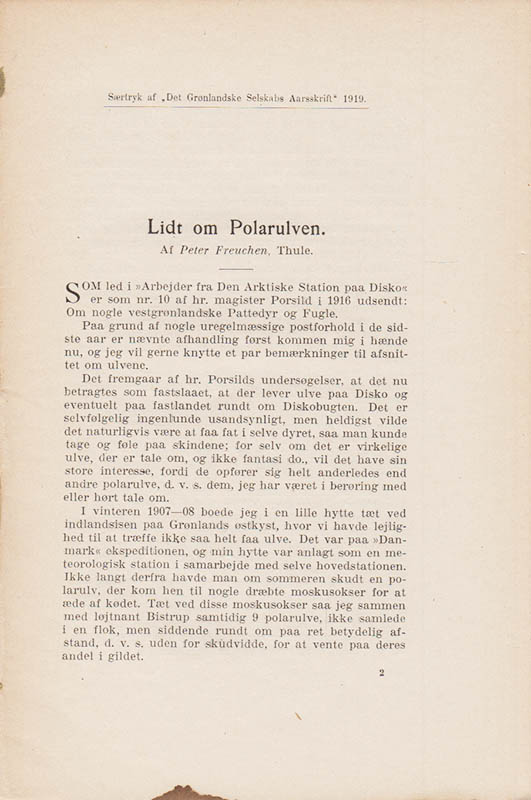 Peter Freuchen : Lidt om Polarulven af Peter Freuchen, Thule