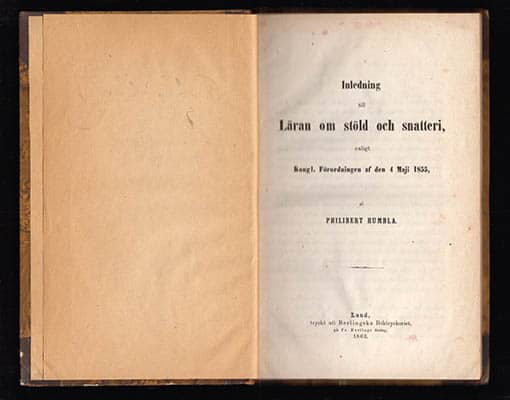 Philibert Humbla : Inledning till läran om stöld och snatteri, enligt Kongl. Förordningen af den 4 maji 1855