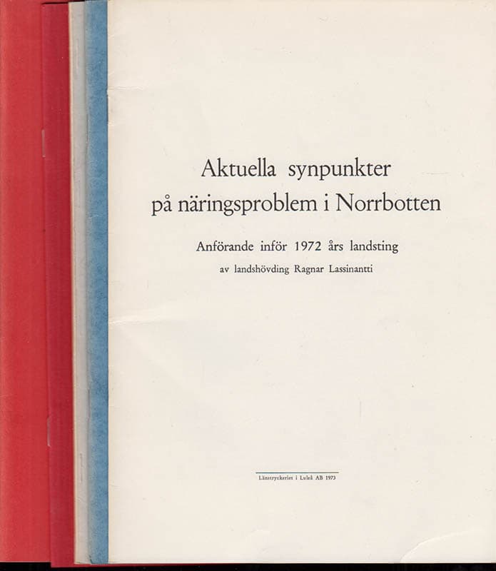 Ragnar Lassinantti : Anförande inför 1972 års landsting + Anförande inför 1973 års höstlandsting + Anförande inför 1974 års höstlandsting + Anförande inför 1975 års höstlandsting + Anförande inför 1976 års höstlandsting