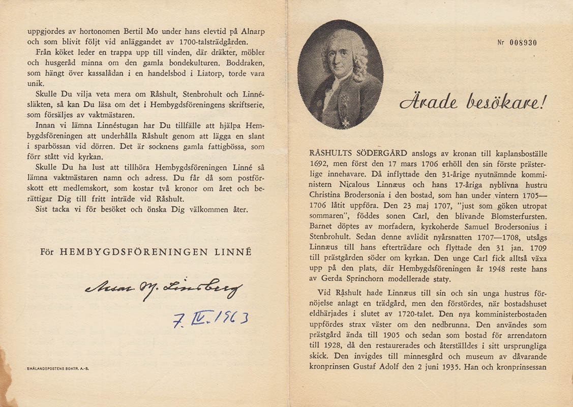 Råshults södergård : Ärade besökare! (Inträdesbiljett)