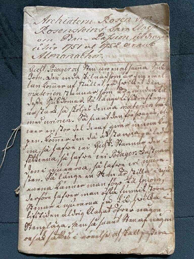 Rosén von Rosenstein : Archiaterns wälborne herr Nils Roseens von Rosensteins Berättelse om sten-passion. Uti 1751 och 1752 årens almanachor.