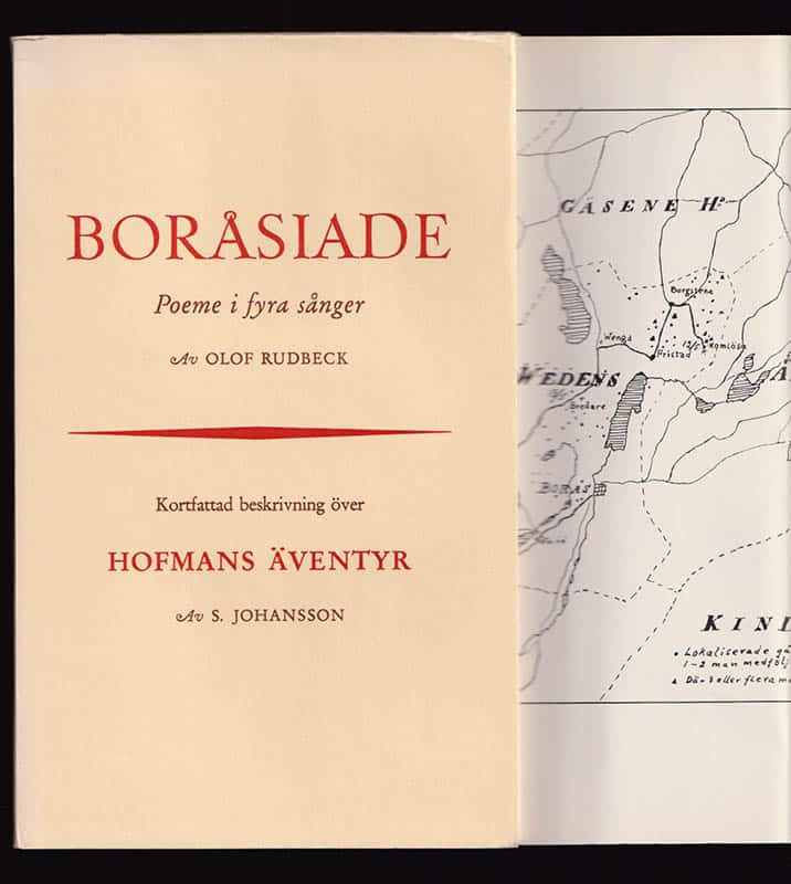 Rudbeck, Olof, den yngste (1751-1777) ; Hofman, Sven (ca 1716-1766) : Boråsiade. Poeme i fyra sånger av Olof Rudbeck. Illustrationer av C. Müller ur 1820 års upplaga + Kortfattad beskrivning över Hofmans äventyr. Av S. Johansson