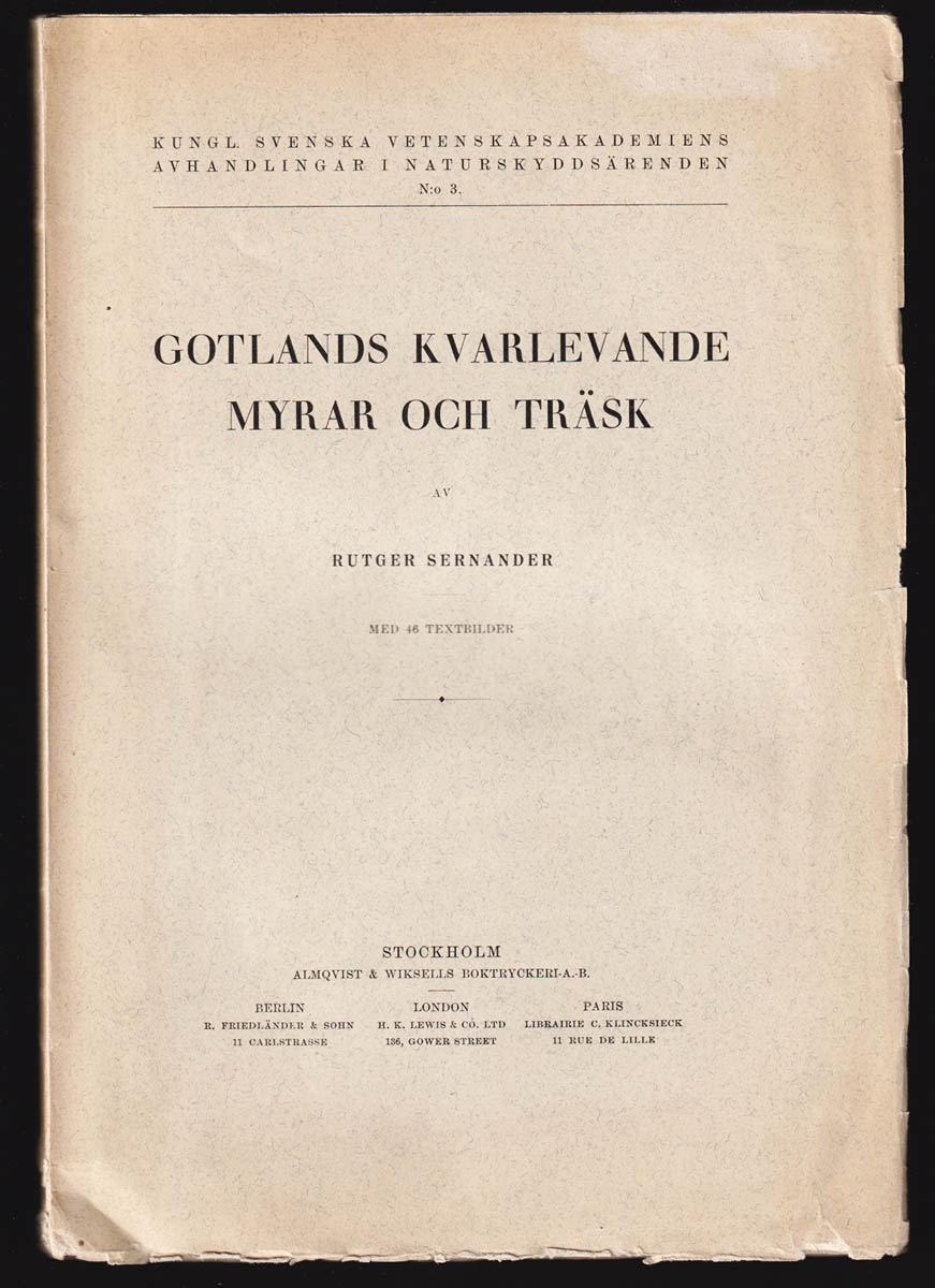 Rutger Sernander : Gotlands kvarlevande myrar och träsk