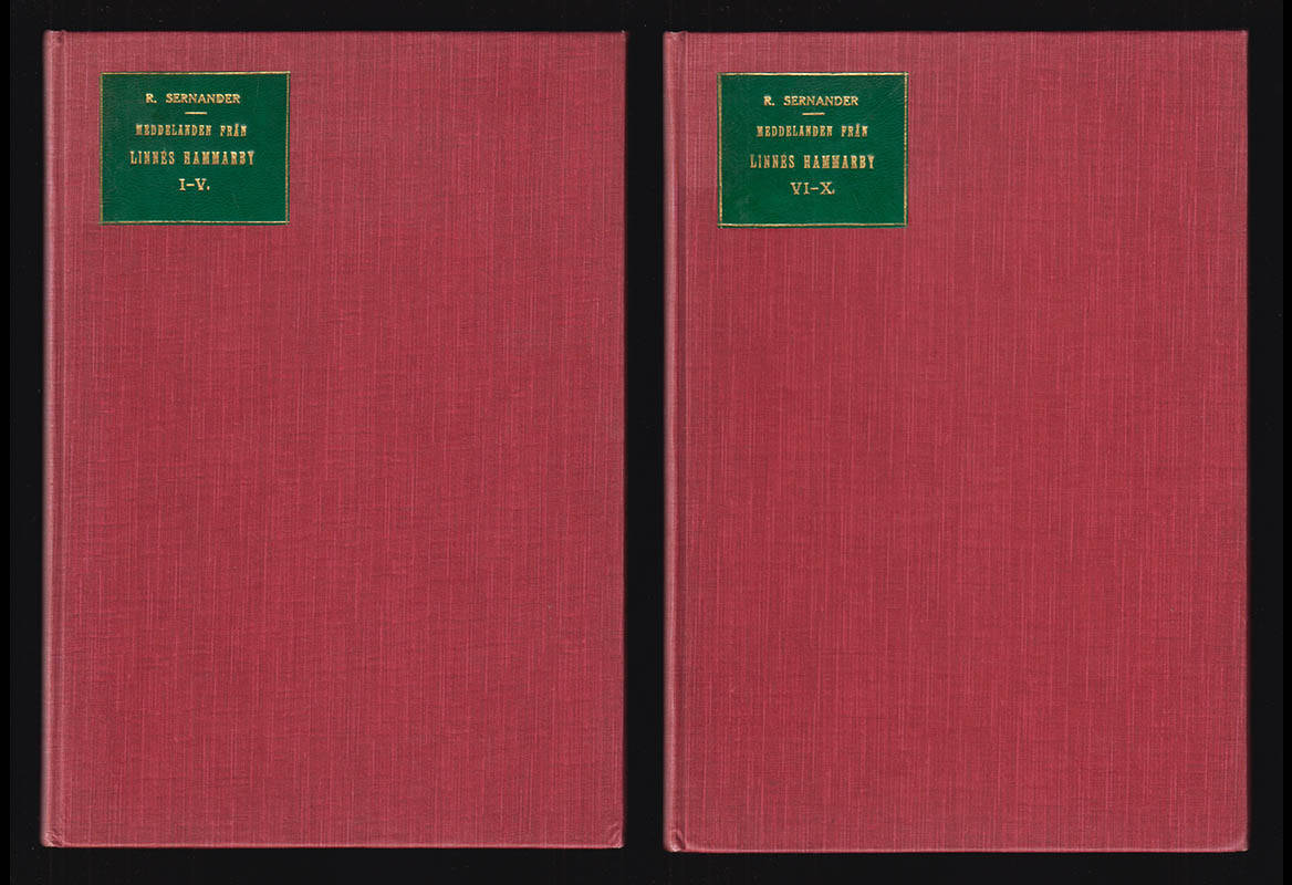 Rutger Sernander : Meddelanden från den linnéanska stiftelsen på Hammarby. Del I-XI, XIII, XIV (13 av 16 utgivna). Stiftelsens administration och allmänna utveckling 1929-1941 (XII, XV, XVI saknas)