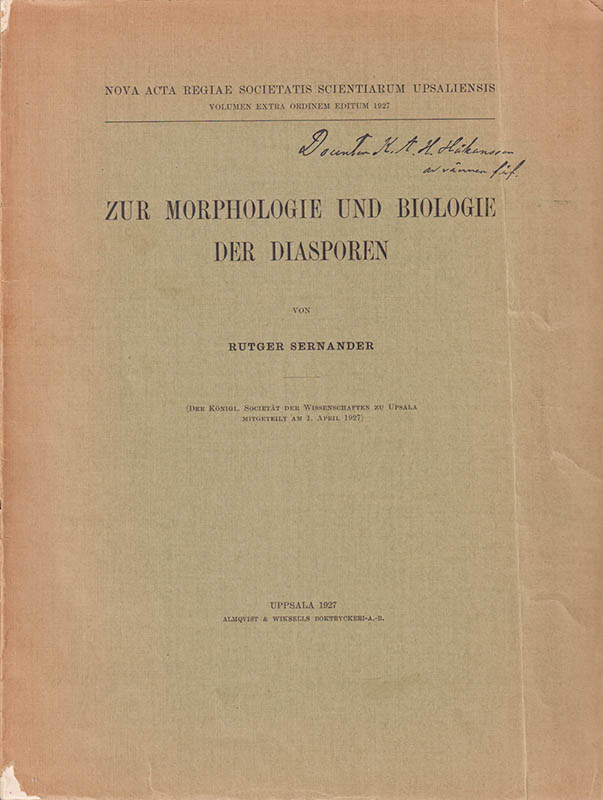 Rutger Sernander : Zur Morphologie und Biologie der Diasporen