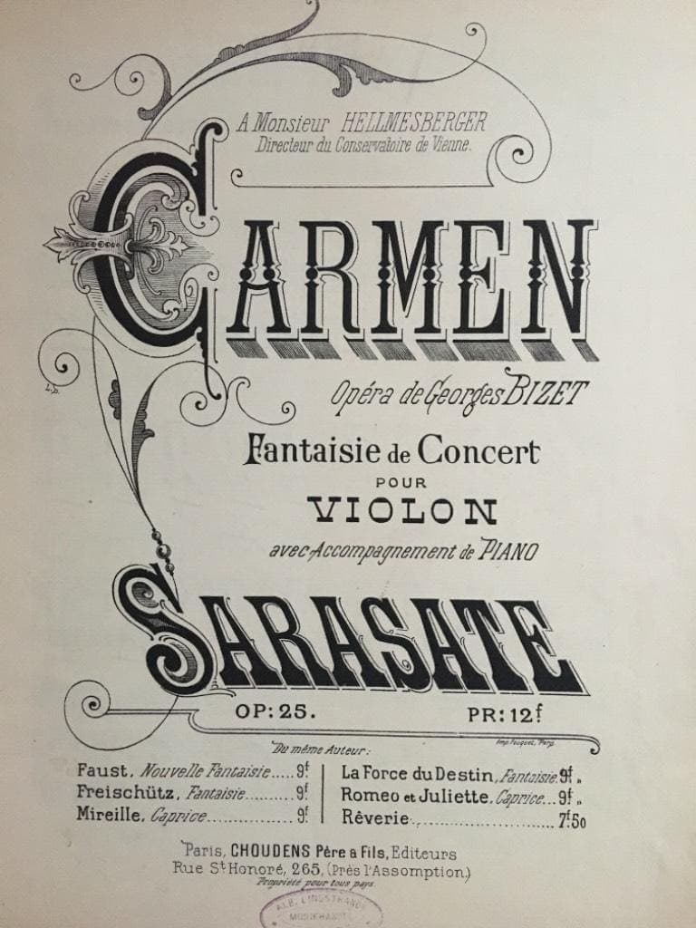 Sarasate : Carmen Fantaisie de Concert pour Violon Op. 25