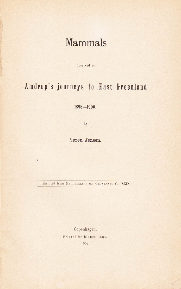 Søren Jensen : Mammals observed on Amdrup's journeys to East Greenland 1898-1900