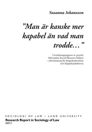 Susanna Johansson : Research Report in Sociology of Law