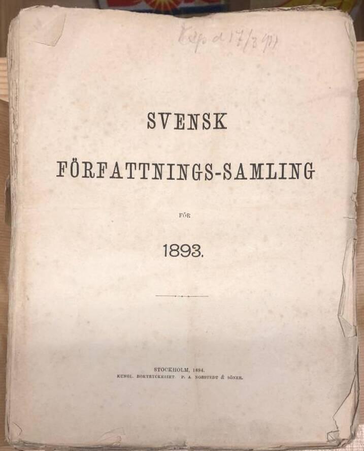 Svensk Författningssamling med Bihang 1893