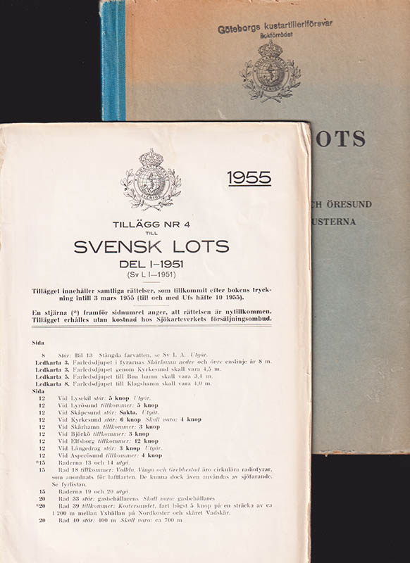 Svensk lots Del I (Sv L I). Skagerrak, Kattegatt och Öresund. Svenska och danska kusterna 1951 + Tillägg nr 4