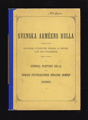 Svenska Arméns Rulla. Innefattande officerare, civilmilitär personal af officers rang och civilpersonal jämte utdrag ur Svenska flottans rulla och Norges statskalender rörande arméen 1899
