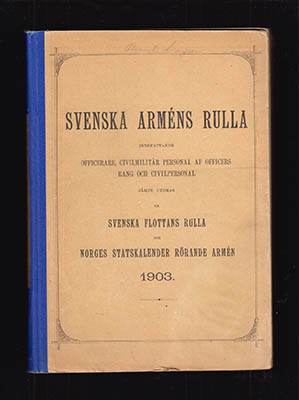 Svenska Arméns Rulla. Innefattande officerare, civilmilitär personal af officers rang och civilpersonal jämte utdrag ur Svenska flottans rulla och Norges statskalender rörande armén 1903