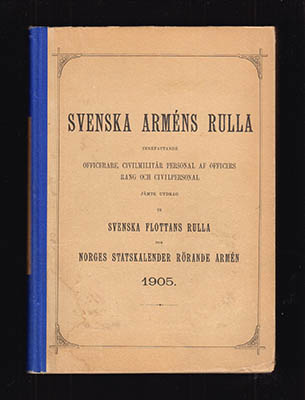 Svenska Arméns Rulla. Innefattande officerare, civilmilitär personal af officers rang och civilpersonal jämte utdrag ur Svenska flottans rulla och Norges statskalender rörande armén 1905