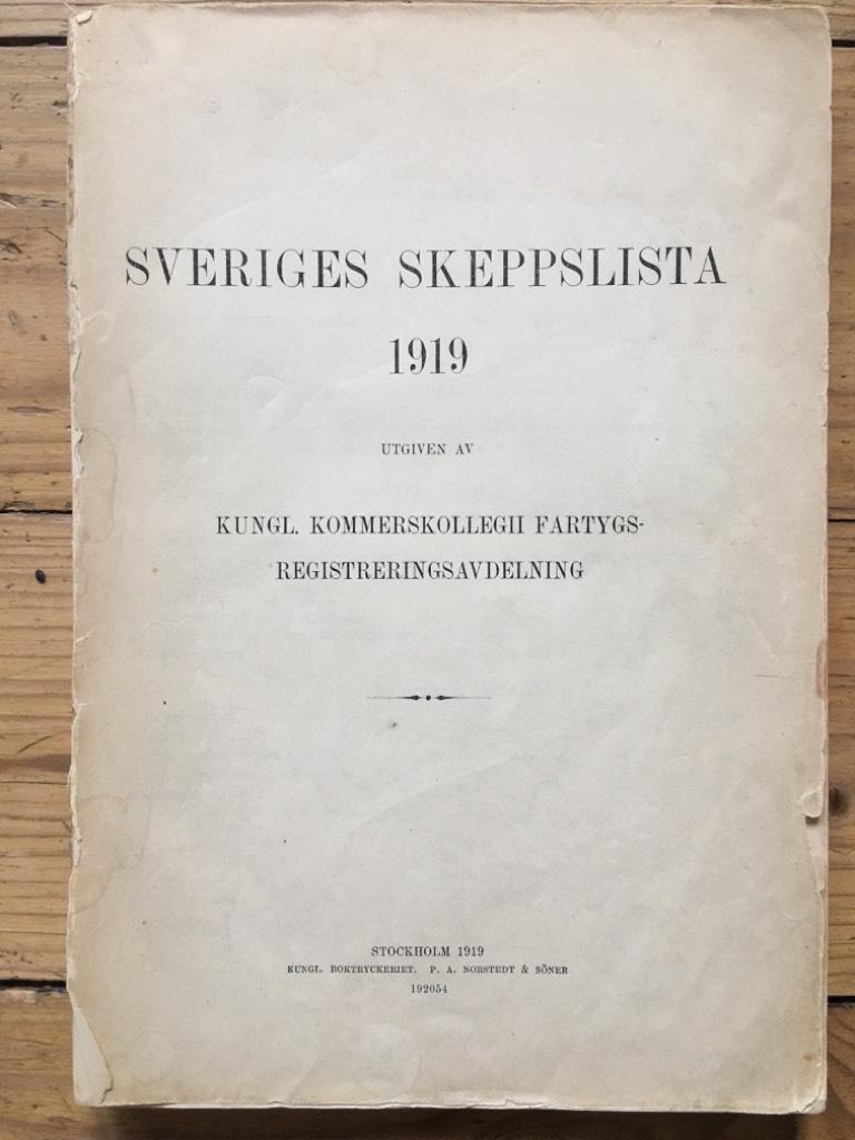 Sveriges skeppslista 1919 (ej komplett)