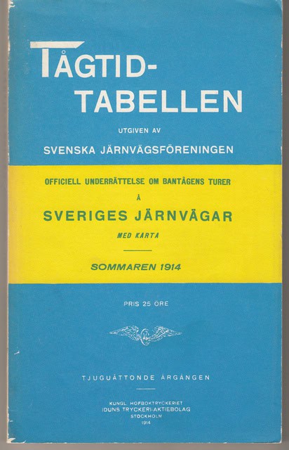 Tågtidtabellen, Officiell underrättelse om bantågens turer å Sveriges Järnvägar med karta. Sommaren 1914