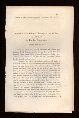 Th. Nordström : Kemisk undersökning af Meteorjern från Ovifak på Grönland