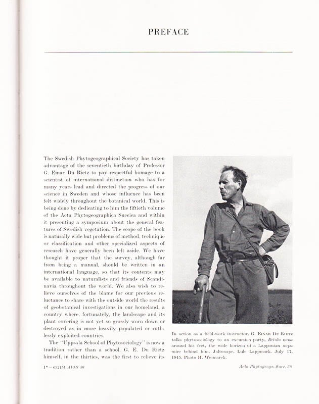 The Plant Cover of Sweden. A Study Dedicated to G. Einar Du Rietz on his 70th Birthday, April 25th 1965 by his Pupils