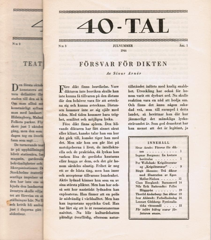 Tidskriften 40-tal. Två nummer av nr 2 1944 samt nr 3 1944