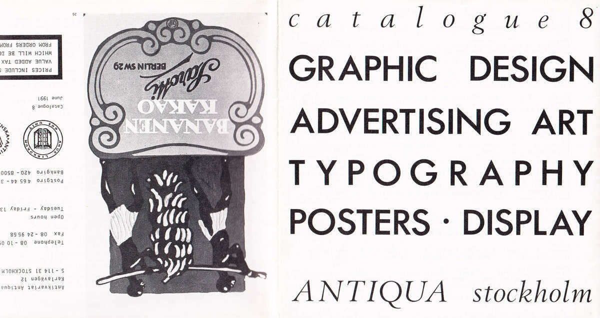 Ulf Egelius : Antikvariat Antiqua Catalogue 8 June 1991. Graphic, Design, Advertising art, Typography, Posters, Display