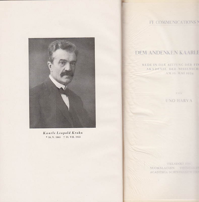 Uno Harva : Dem Andenken Kaarle Krohns. Rede in der Sitzung der Finnischen