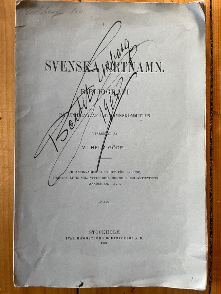 Vilhelm Gödel : Svenska ortnamn