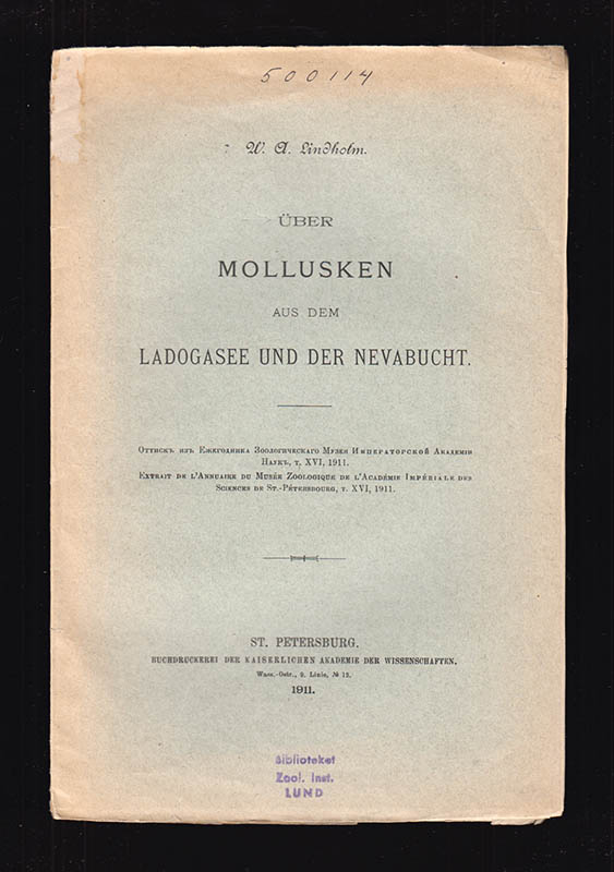 W. A. Lindholm : Über Mollusken aus dem Ladogasee und der Nevabucht