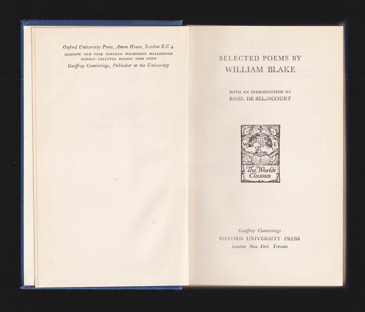 William Blake : Selected Poems of William Blake. With an introduction by Basil de Sélincourt