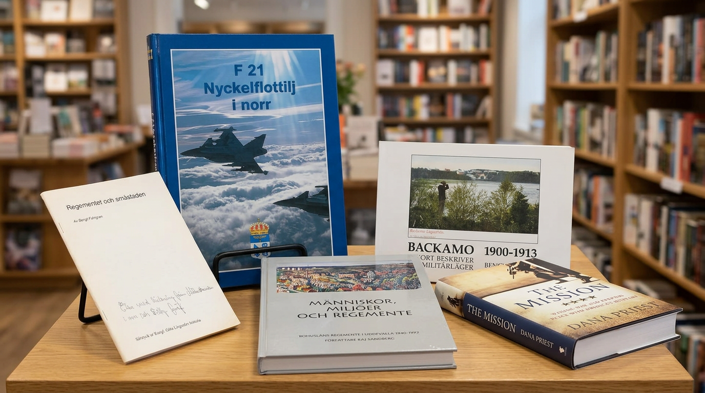 Militärväsen, försvar och historia: fem intressanta titlar att läsa just nu – augusti 2026 (AI-genererad bild, böckernas fysiska utseende kan skilja sig från denna representation.)