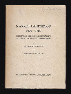 David Hannerberg : Närkes landsbygd 1600-1820