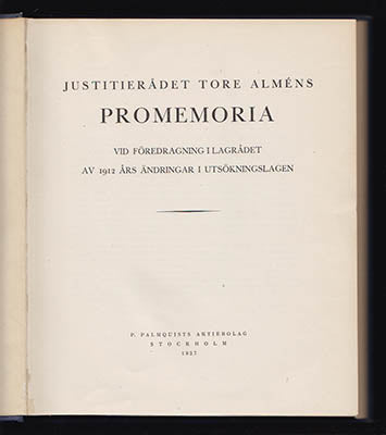 [Utsökningslagen 1927 ; Almén, Tore ] : Justitierådet Tore Alméns promemoria