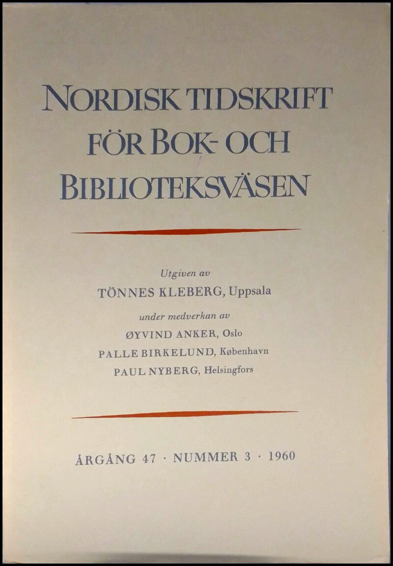 Nordisk tidskrift för bok- och biblioteksväsen : 1960 / 3