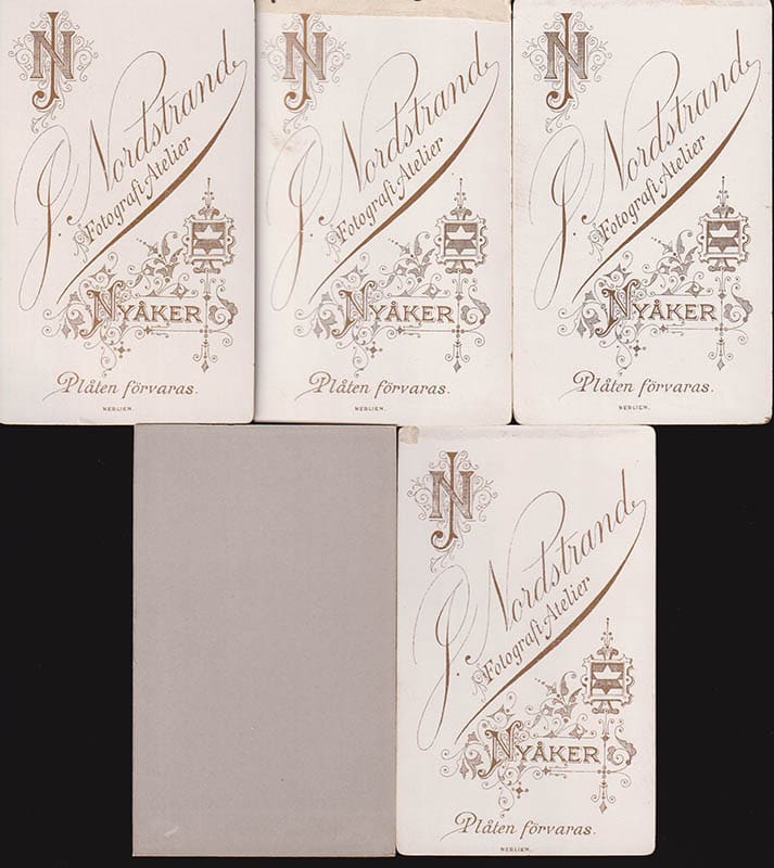 [Ateljéfotografi ; Kabinettfotografi ; 5 st] : Jonas Nordstrand (1869-1910) Nyåker 4 st + Skellefteå (fotograf)